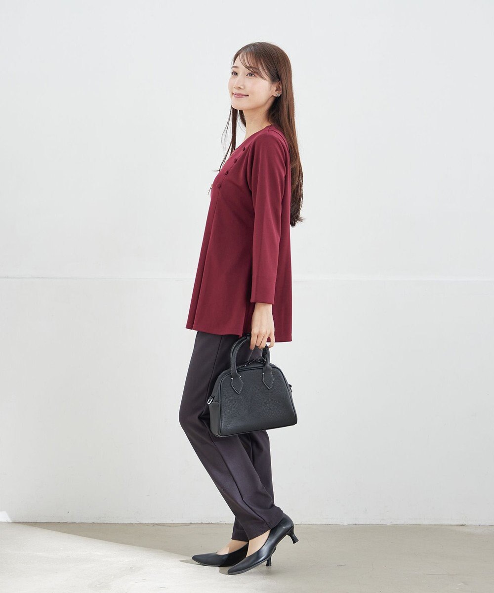 Tiaclasse L 【洗える】美ラインタックボタンカットソートップス 