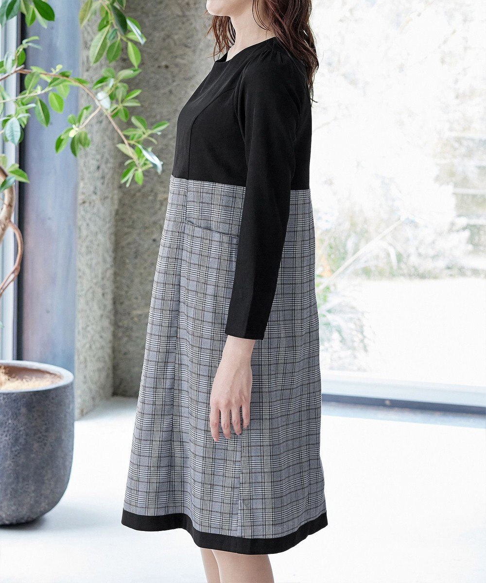 Tiaclasse 【洗える】チェックコンビエンパイアワンピース 