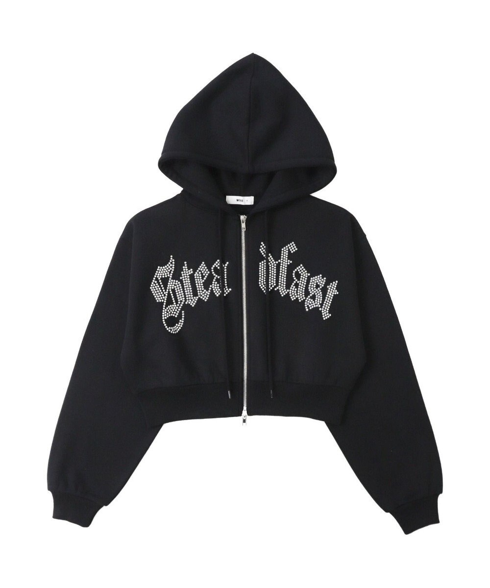 WEGO 【裏起毛】ラインストーン裏起毛ショートジップパーカー 