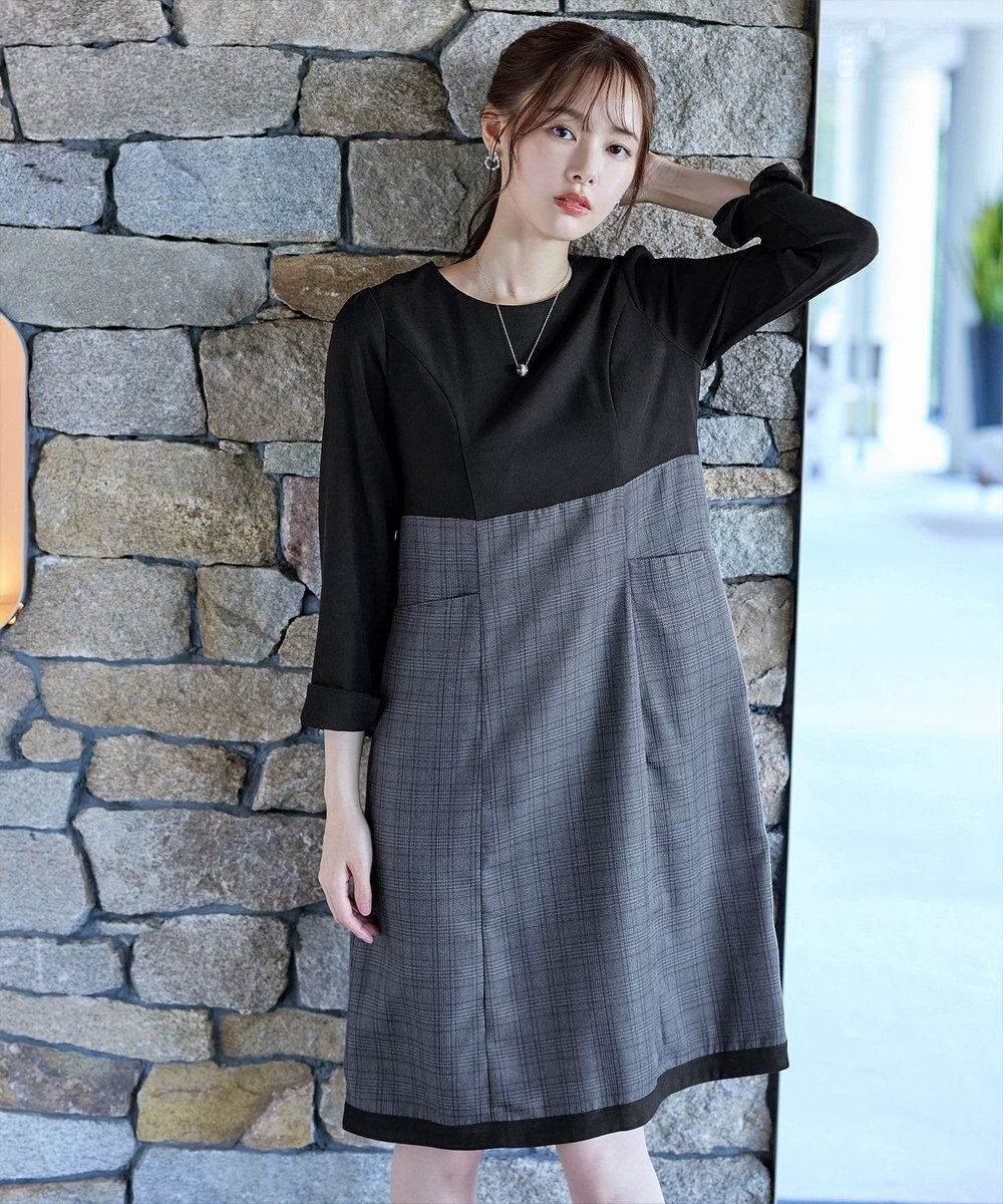 Tiaclasse 【洗える】チェックコンビエンパイアワンピース 
