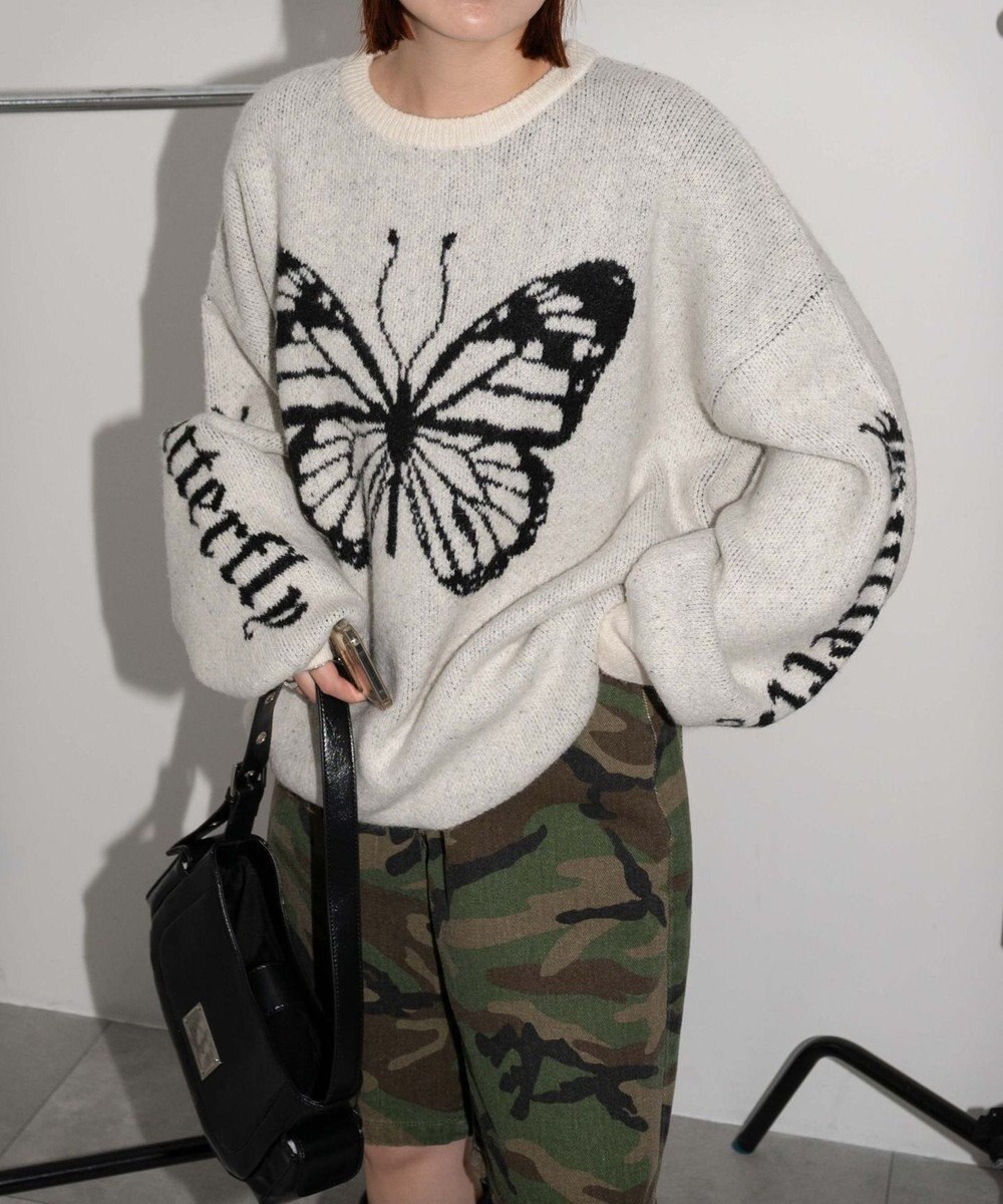 WEGO モチーフグラフィックフラッフィーニットプルオーバー 