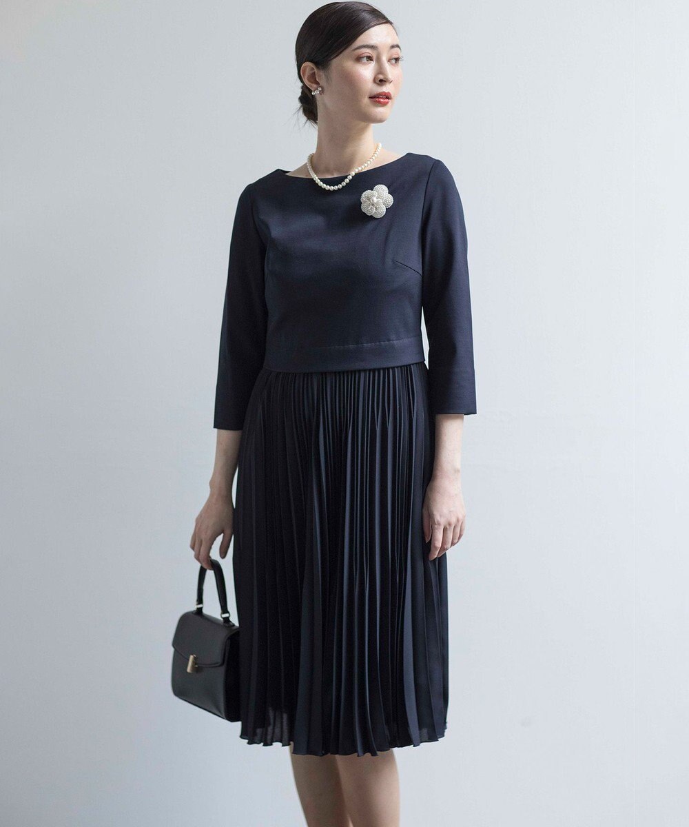 組曲 L 【KUMIKYOKU NAVY】ジャージーコンビプリーツ ワンピース 