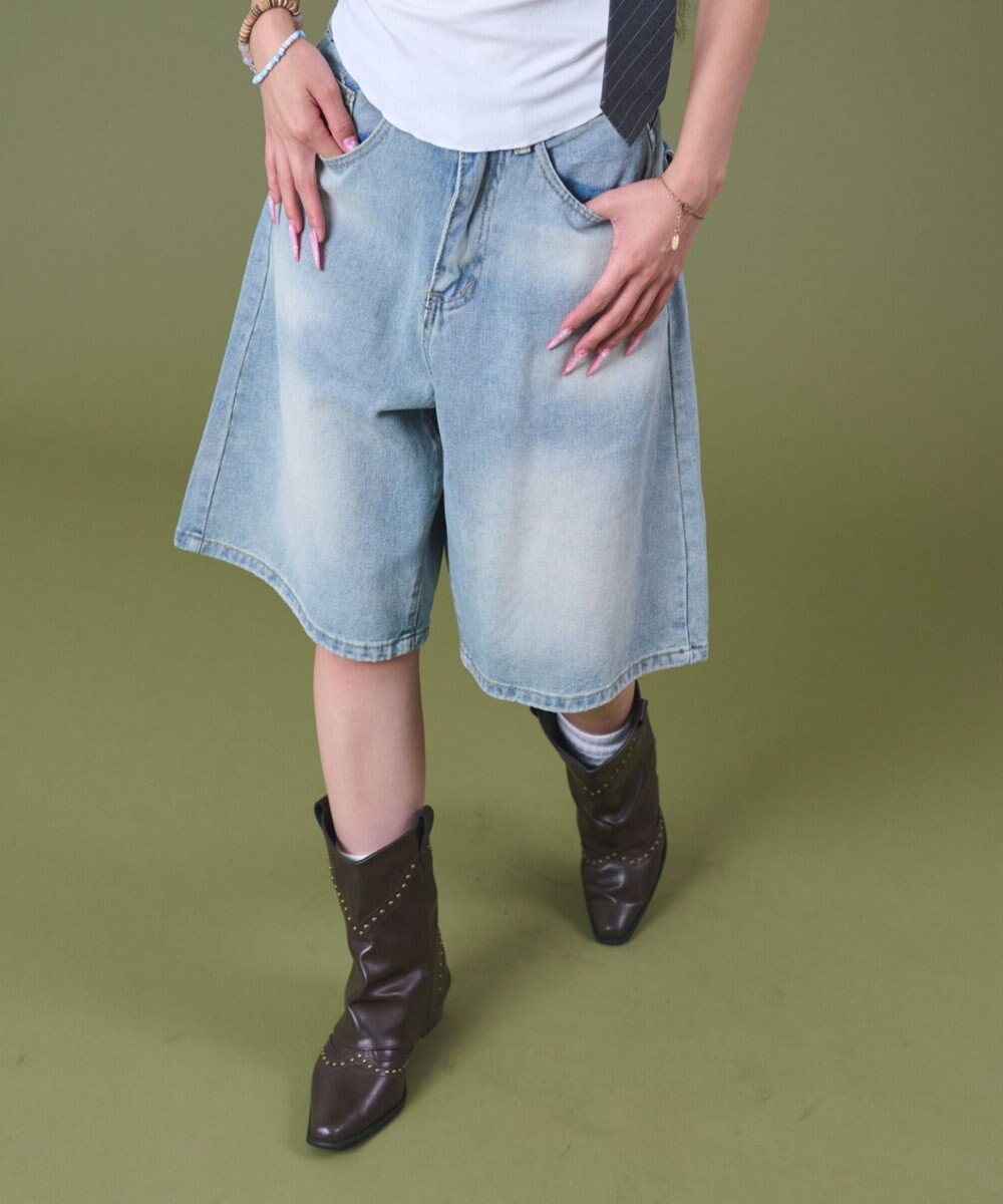 WEGO バックフラップポケットデニムハーフパンツ 