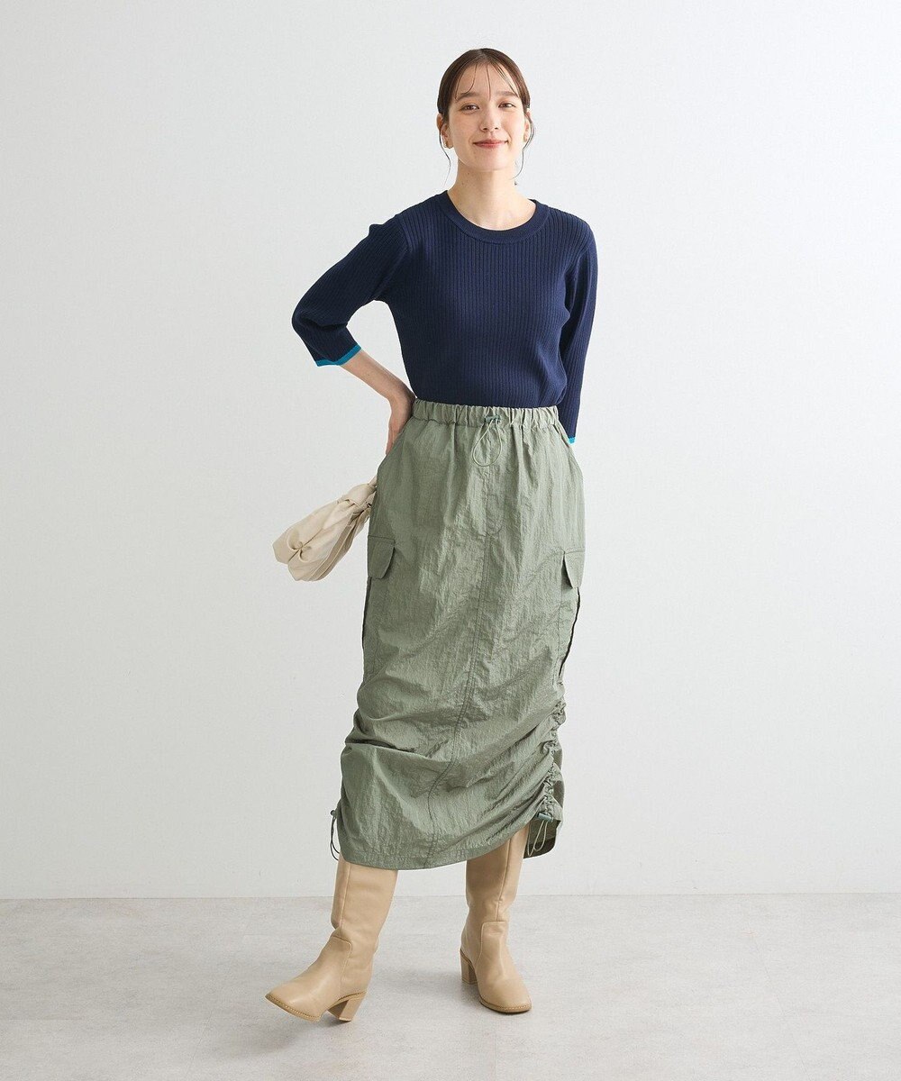 Green Parks ＢＰ　袖口カラーリブ７分袖ニットプルオーバー 