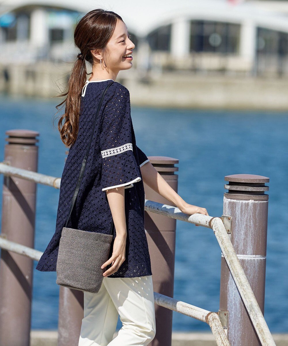 Tiaclasse 【小倉優子さん着用・洗える】パンチングレース配色チュニック 