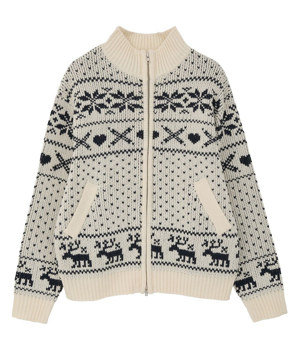 earth music&ecology ダブルzipノルディックカウチンニットカーディガン 