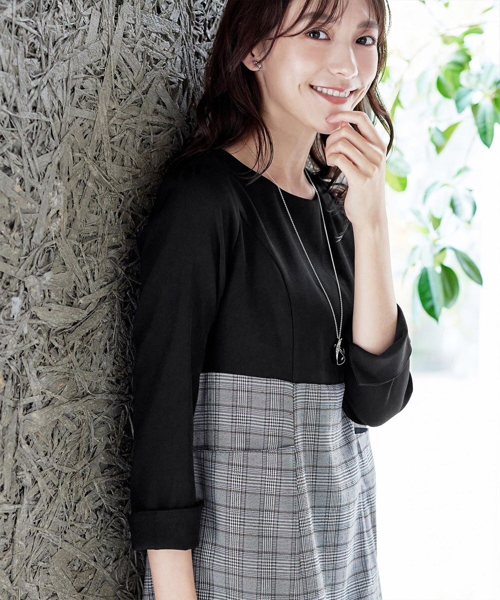 Tiaclasse 【洗える】チェックコンビエンパイアワンピース 