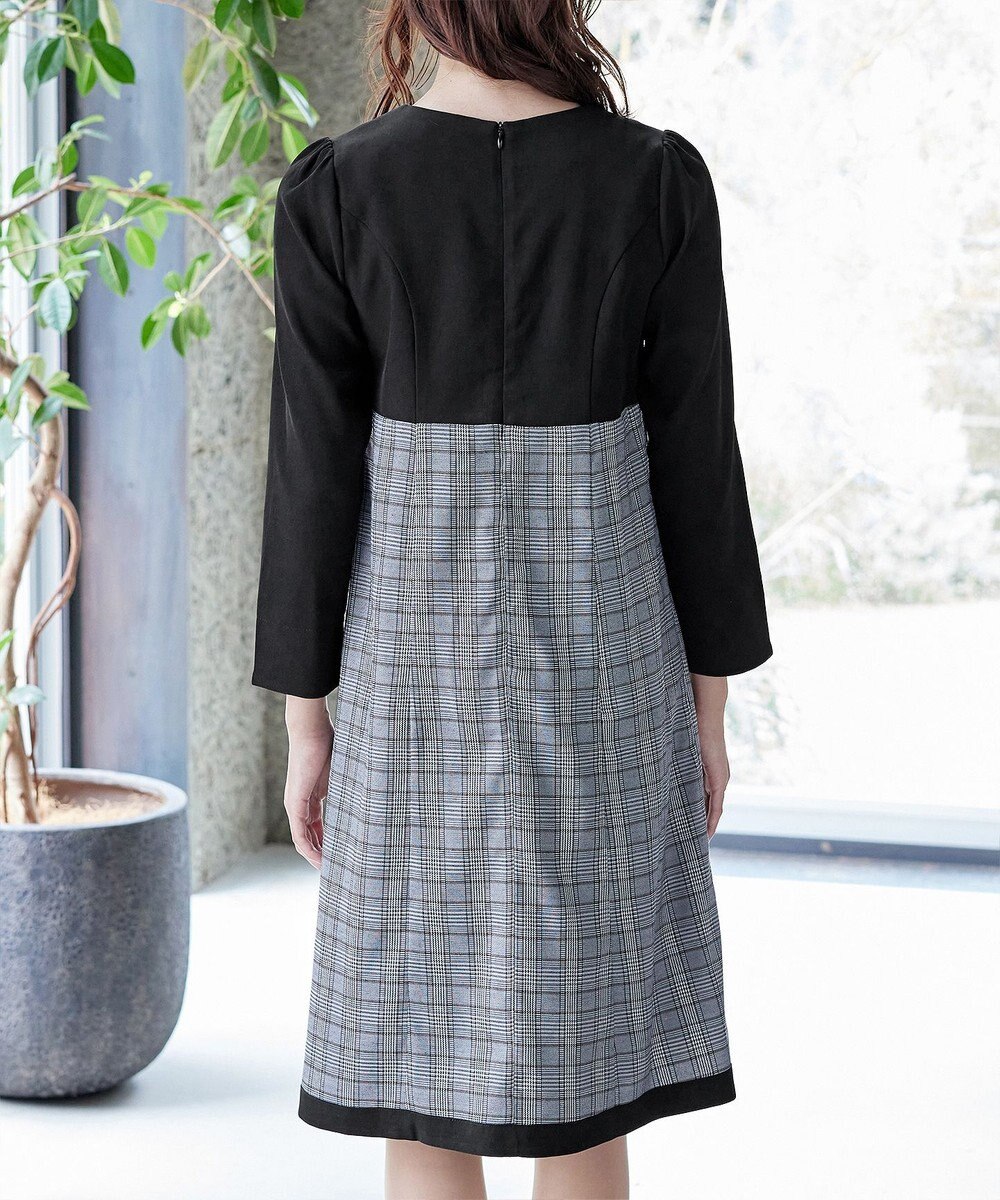Tiaclasse 【洗える】チェックコンビエンパイアワンピース 