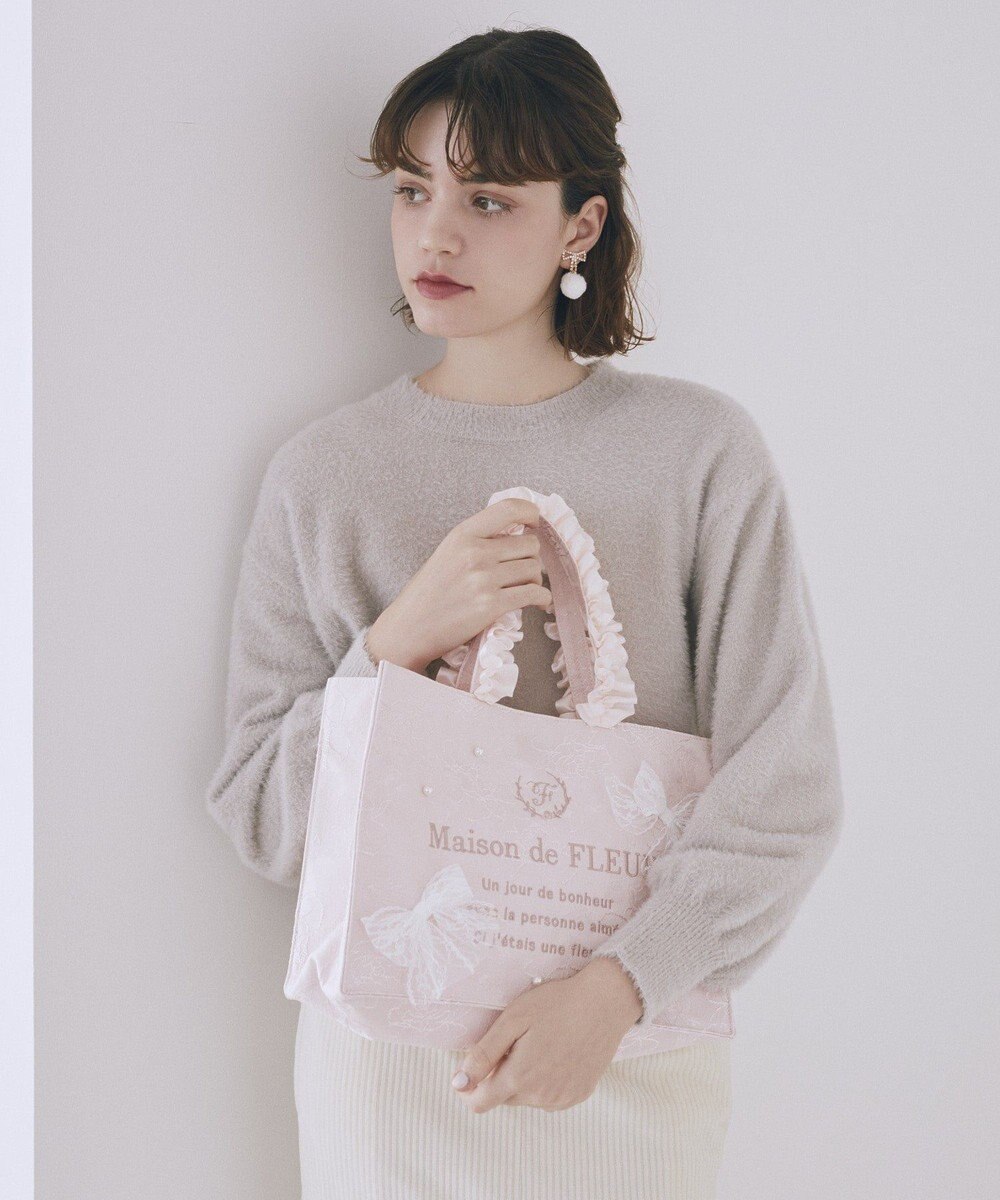 Maison de FLEUR レースリボンフリルハンドルスクエアトートSバッグ 