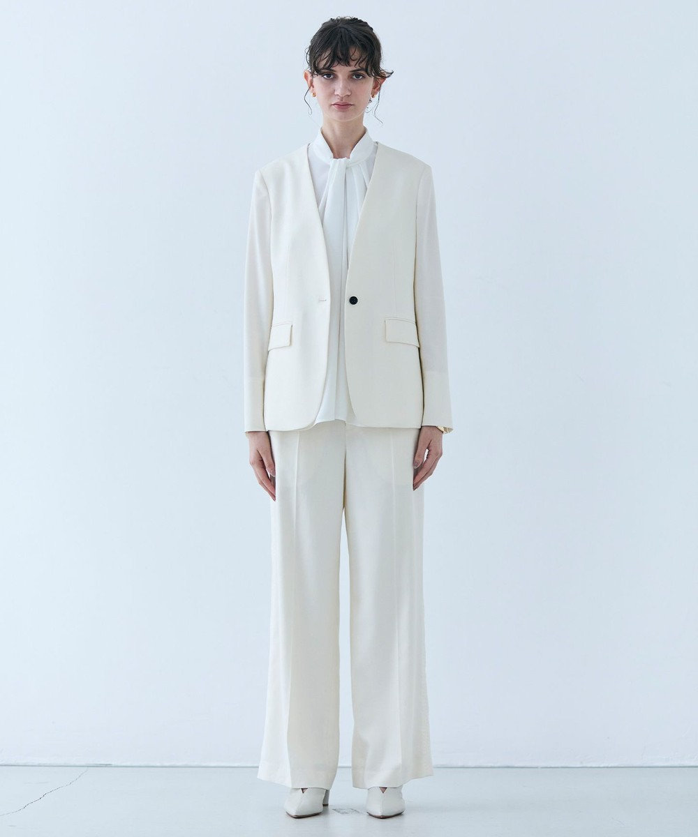 BEIGE， 【洗える】CAROLE / リネンライクノーカラーハーフ丈ジャケット 