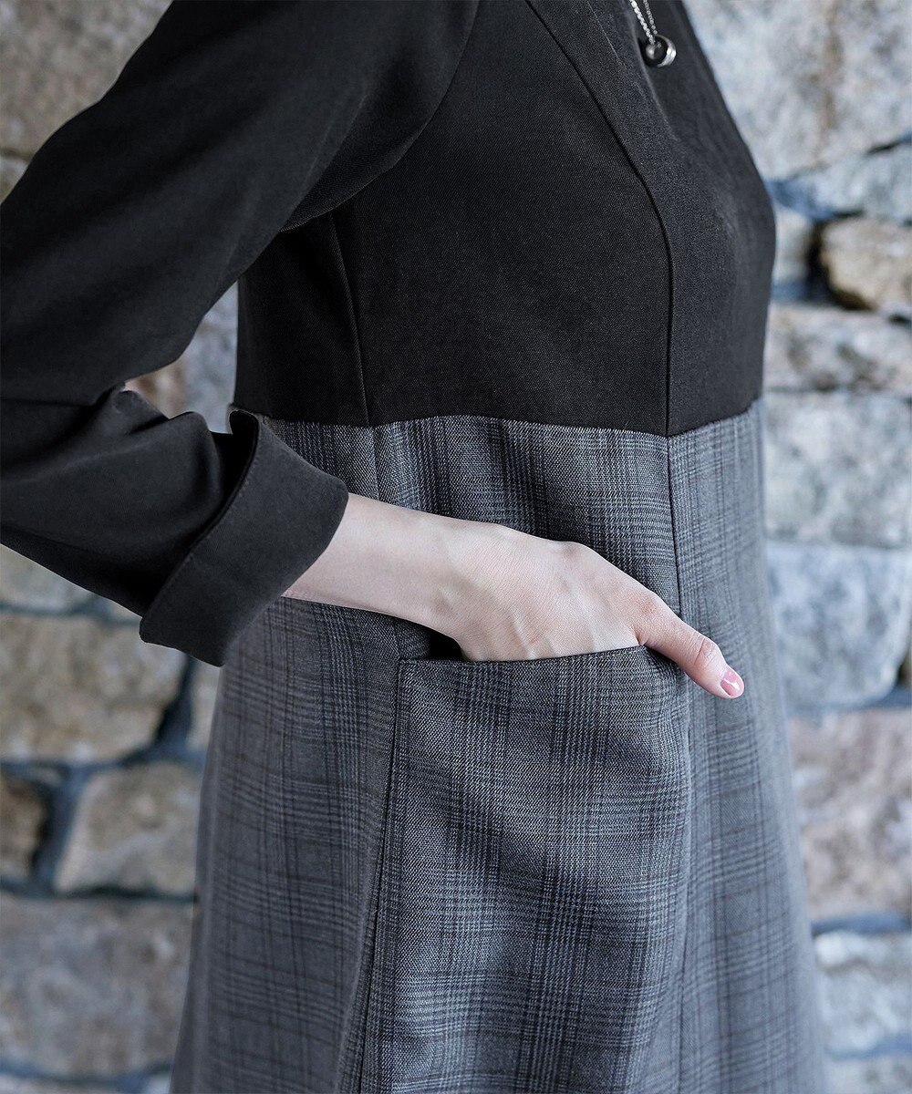 Tiaclasse 【洗える】チェックコンビエンパイアワンピース 