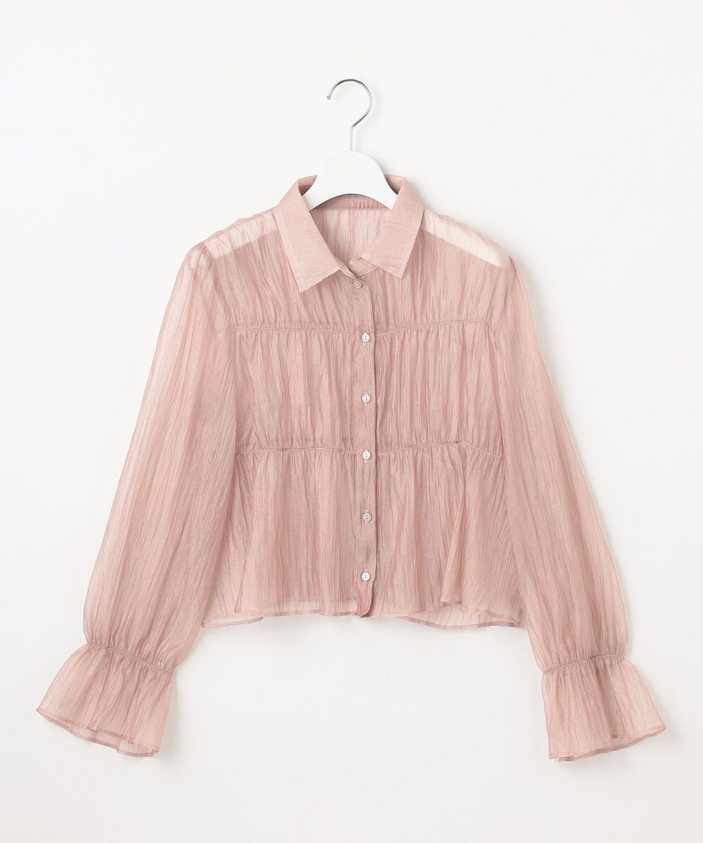 Feroux 【洗える】シャーリング シアーシャツ 