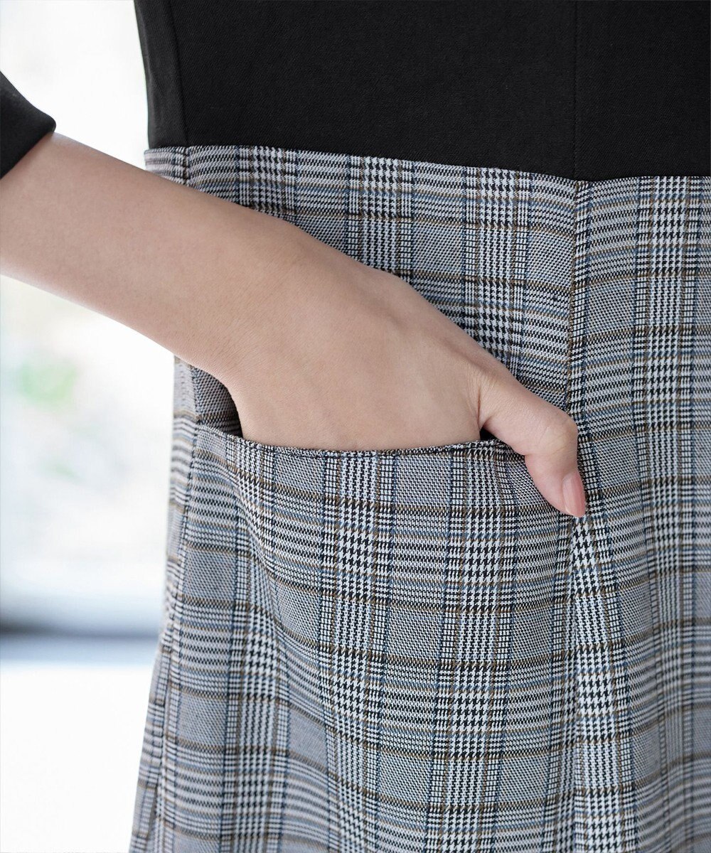 Tiaclasse 【洗える】チェックコンビエンパイアワンピース 