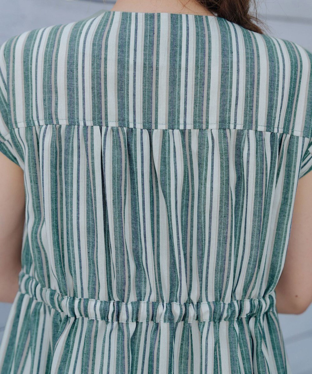 Tiaclasse 【洗える】麻調前開きフレンチワンピース 