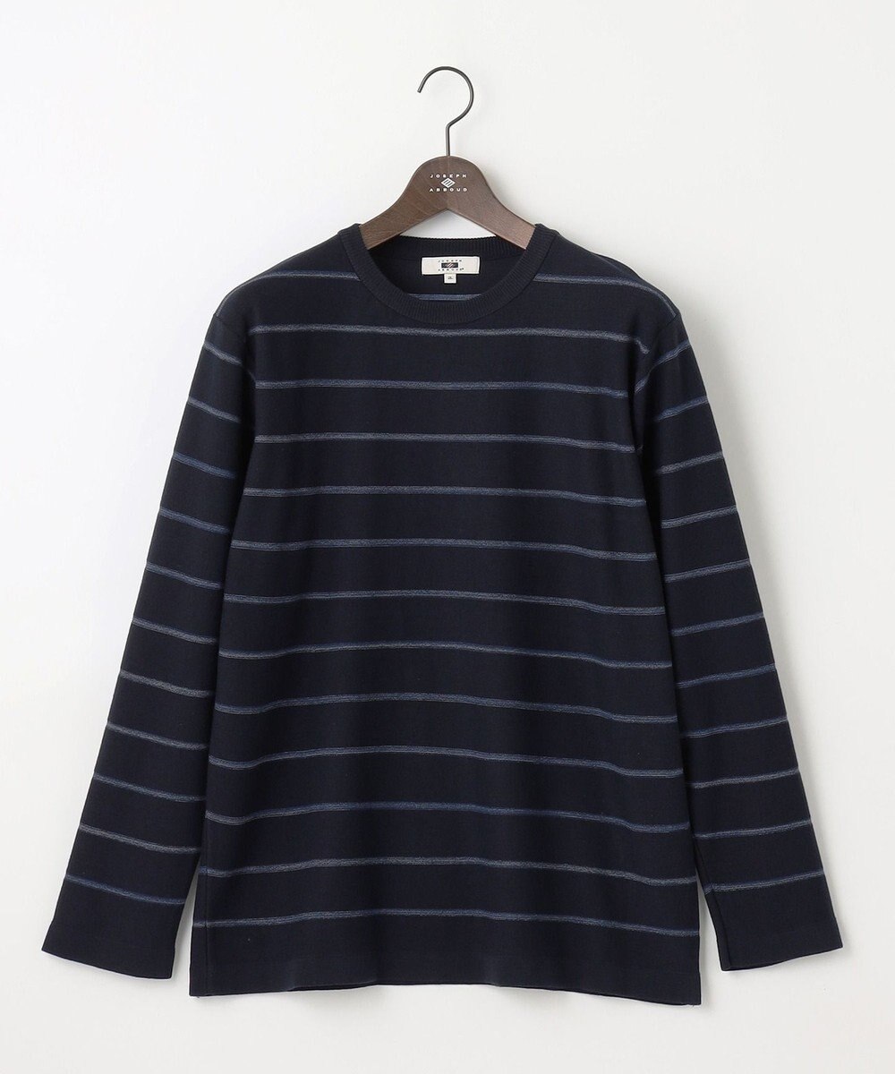 JOSEPH ABBOUD 【キングサイズ・洗える】コットンカスリボーダー クルーネック ニット 