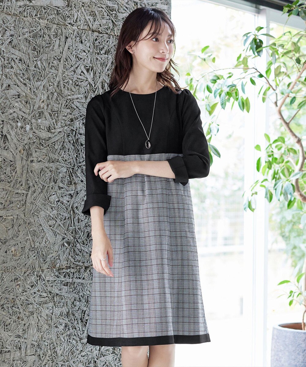 Tiaclasse 【洗える】チェックコンビエンパイアワンピース 