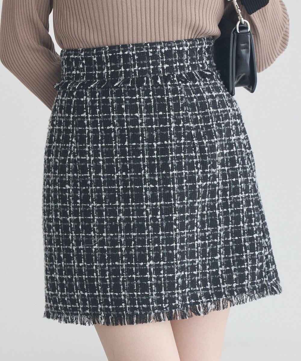 earth music&ecology 【セットアップ可】フリンジツイードミニスカート 
