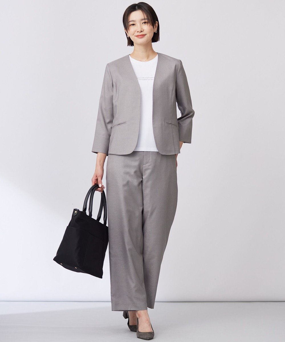 J.PRESS LADIES L 【セットアップ対応・洗える・UVケア・吸水速乾】OXIJEWELストレッチ ノーカラー ジャケット 