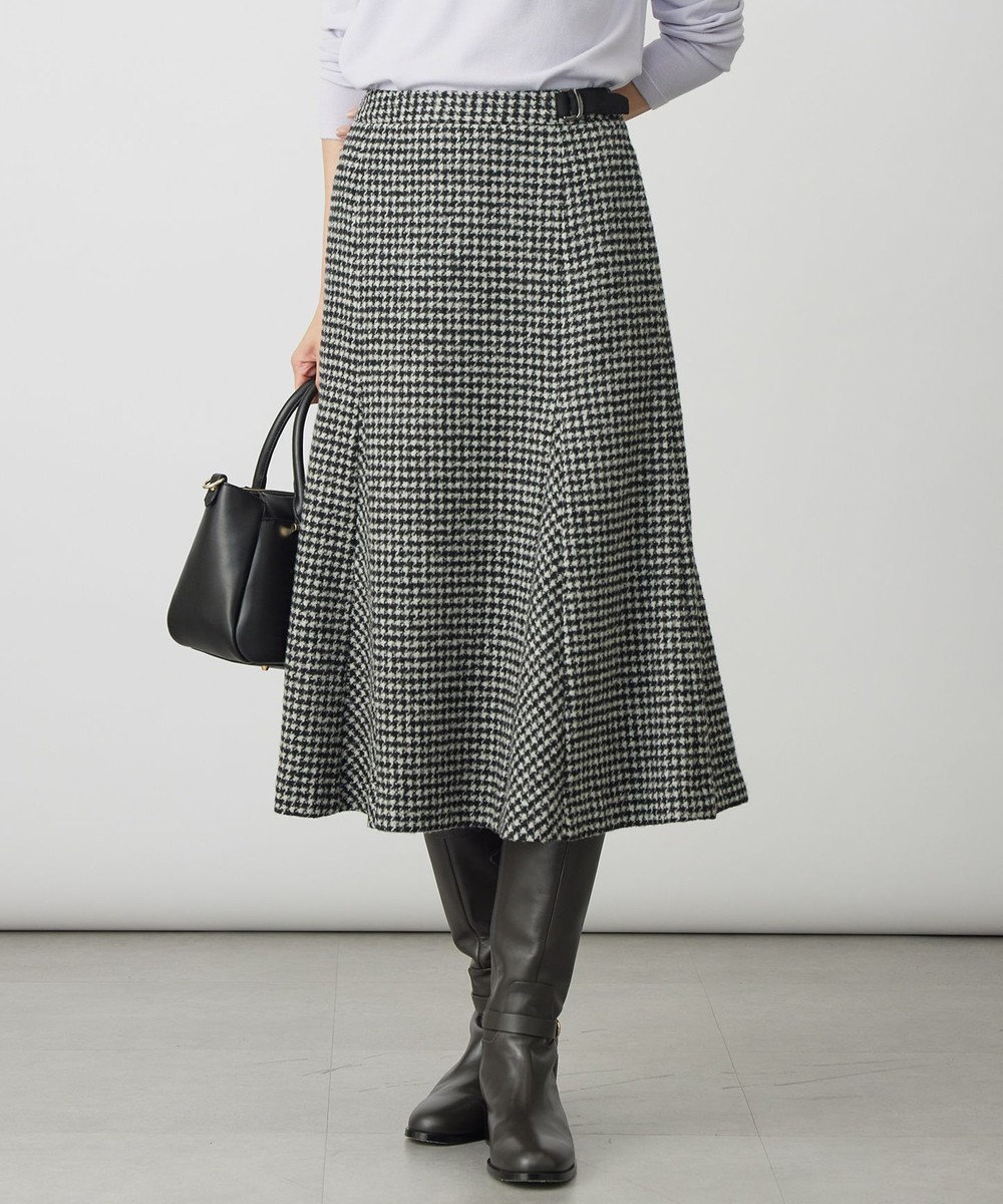 J.PRESS LADIES ウールシルク ハウンドトゥース フレア スカート 