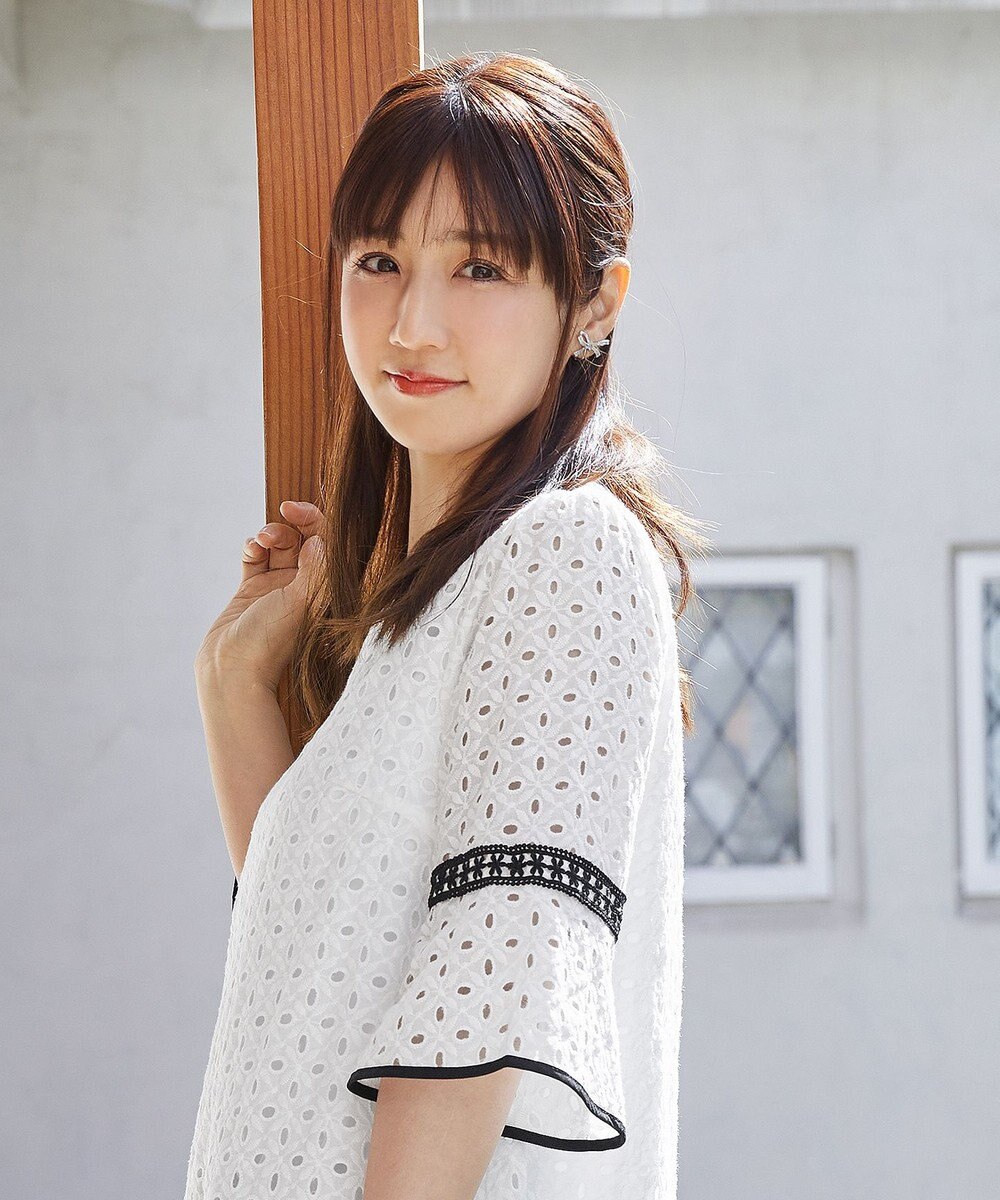 Tiaclasse 【小倉優子さん着用・洗える】パンチングレース配色チュニック 