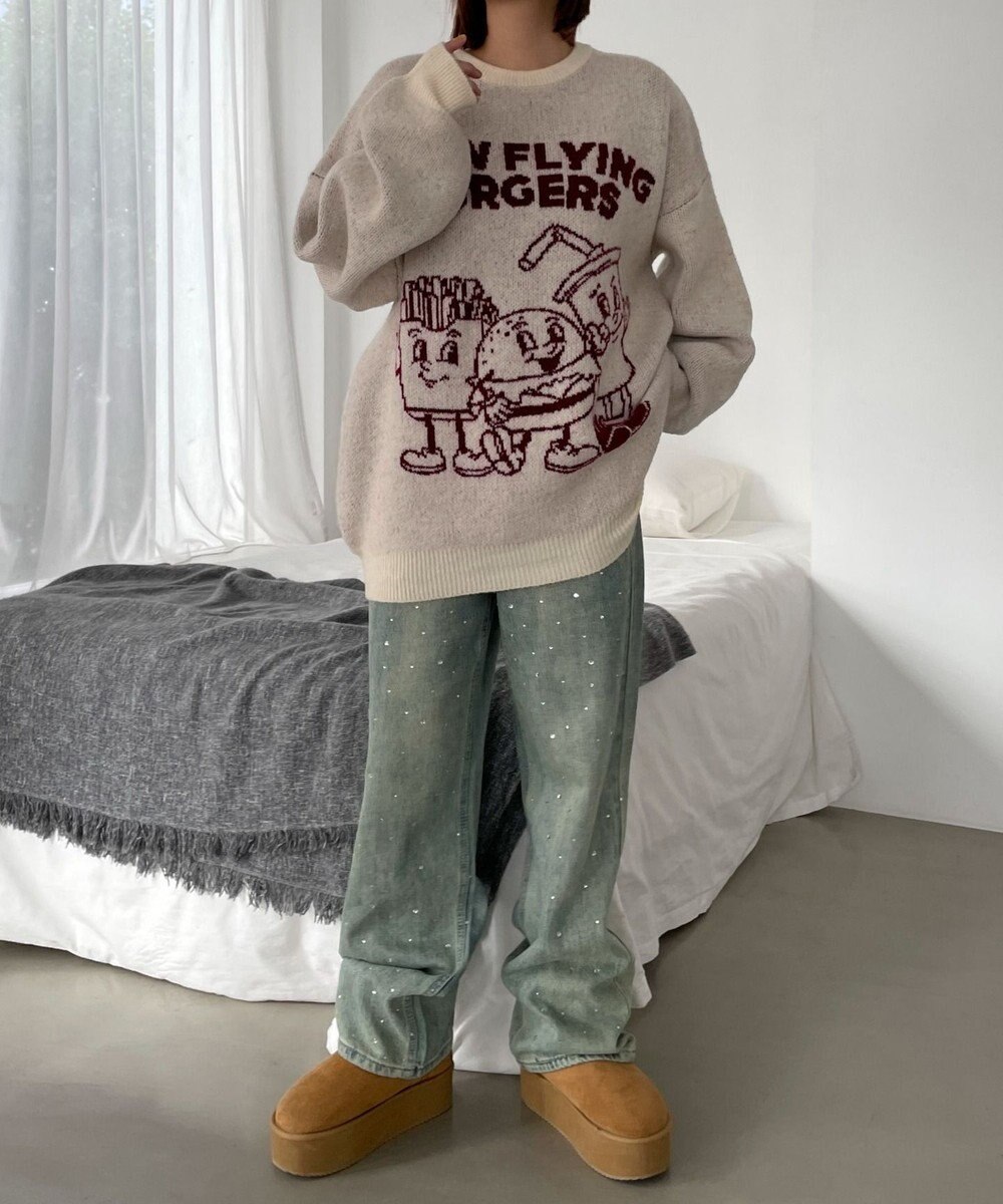 WEGO ファニーグラフィックフラッフィーニットプルオーバー 