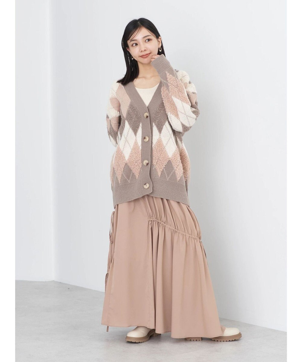 earth music&ecology ループ編みアーガイルカーディガン 