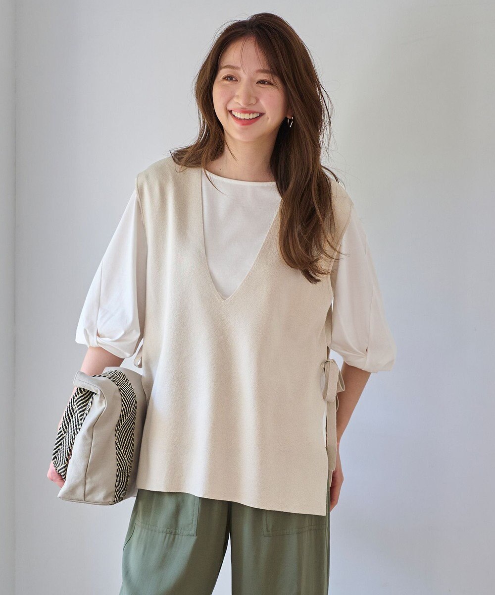 ANY L 【洗濯機可】サイドリボン ニットベスト 