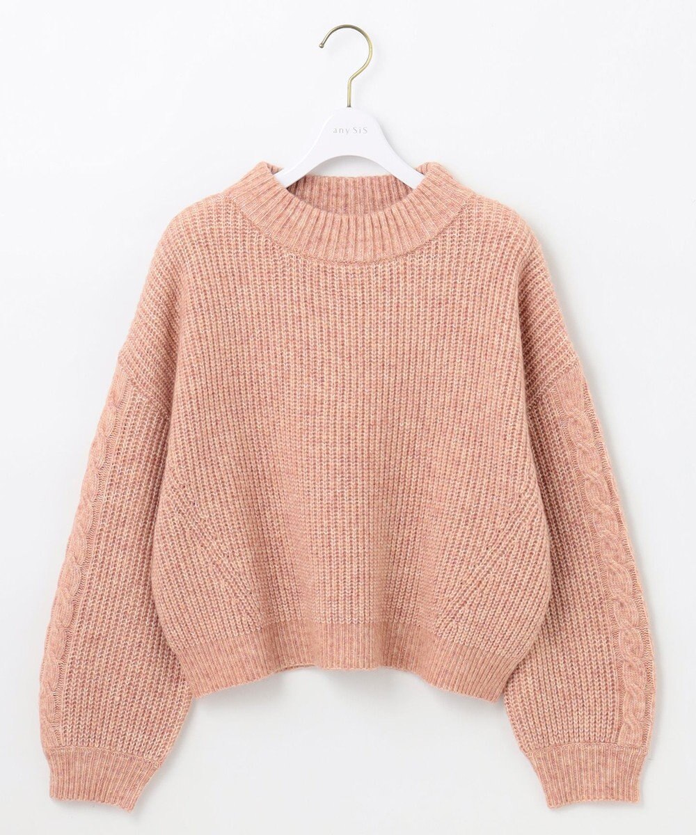 ANY SIS 【洗える】袖ケーブルショート ニット 