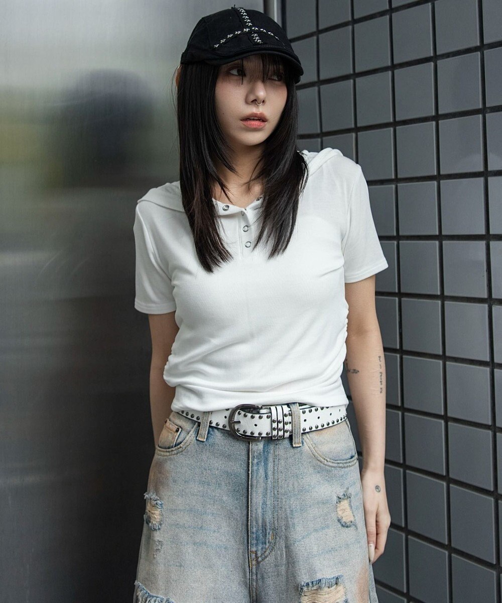 WEGO ヘンリーネックフードT 