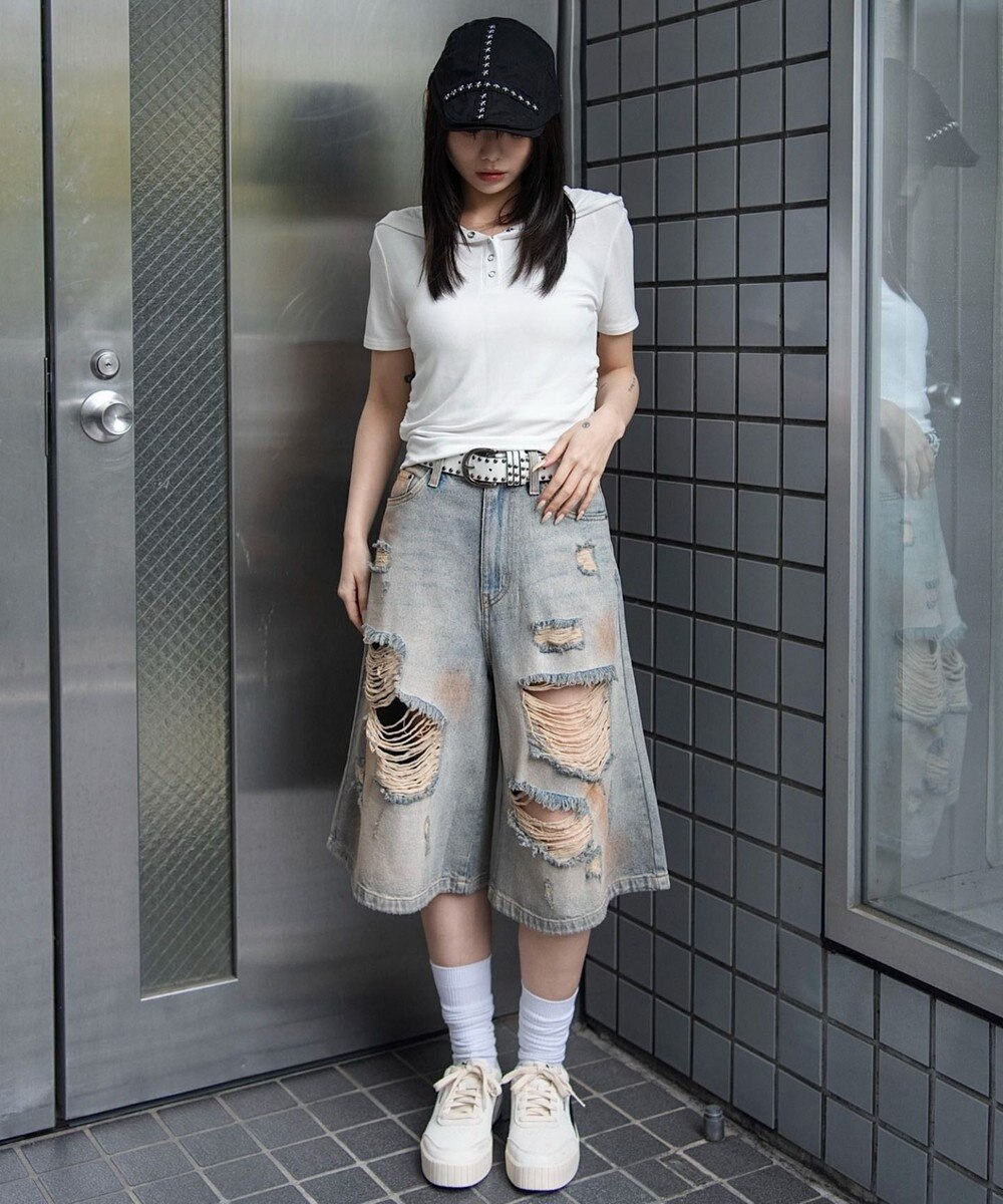 WEGO ヘンリーネックフードT 