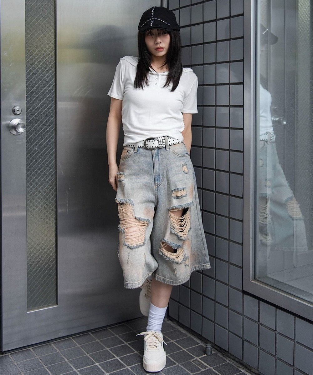 WEGO ヘンリーネックフードT 