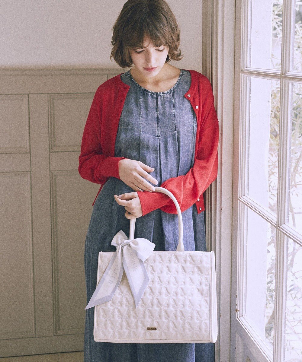 Maison de FLEUR スカーフ付き2ルームリボンキルティングトート 