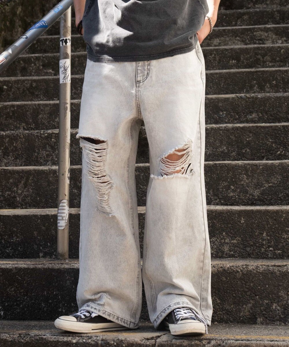 WEGO スーパーバギーダメージデニムパンツ 