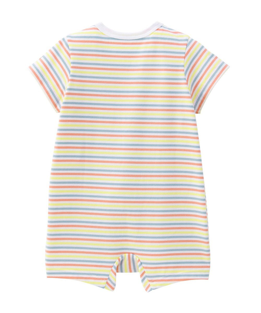 MIKI HOUSE HOT BISCUITS 【70-80cm】 みじんボーダー ワンポイント刺繍 ショートオール 