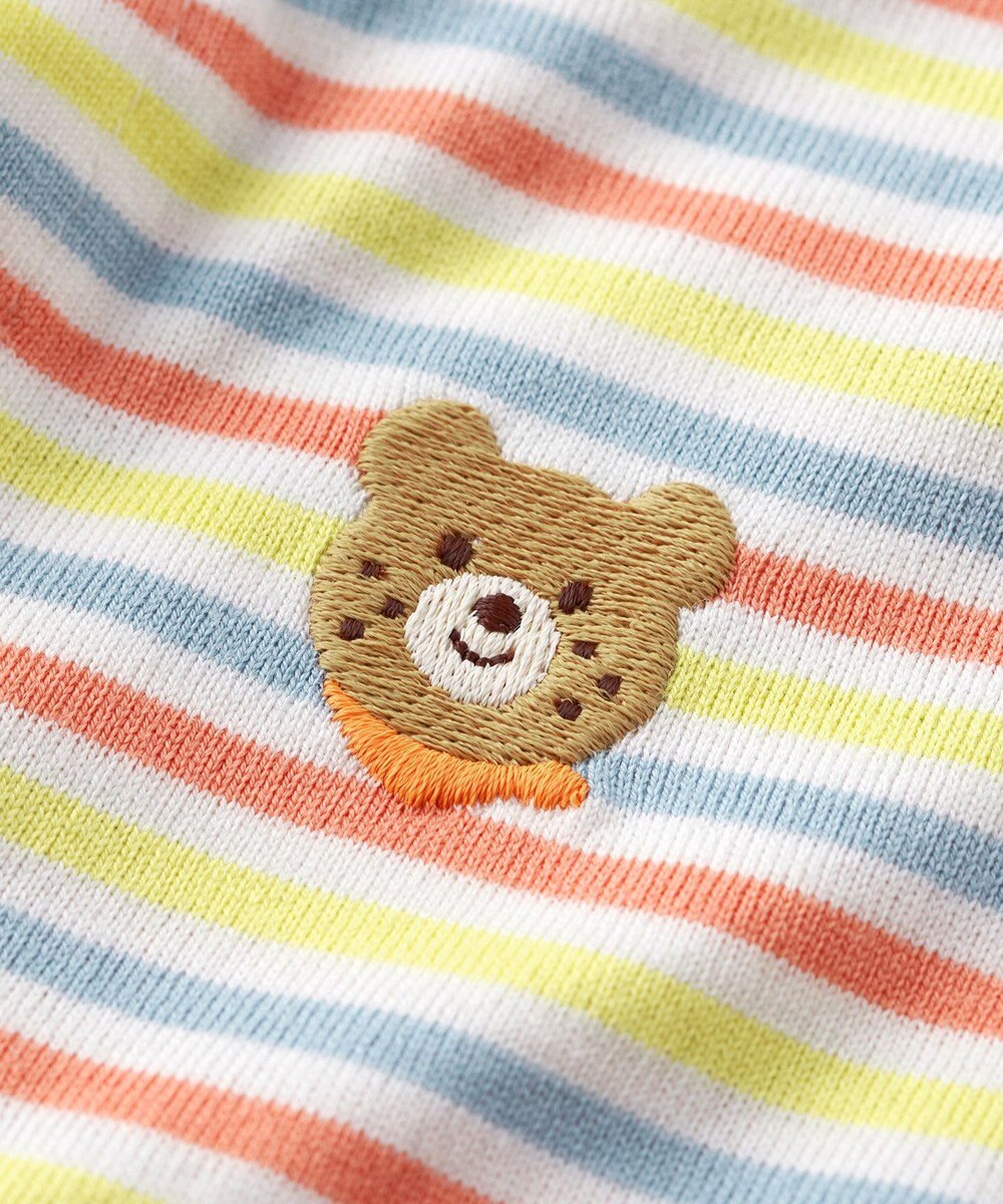 MIKI HOUSE HOT BISCUITS 【70-80cm】 みじんボーダー ワンポイント刺繍 ショートオール 