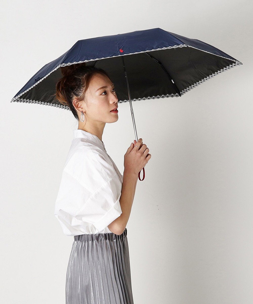 MOONBAT POLO RALPH LAUREN（ポロ ラルフローレン）晴雨兼用日傘 無地 刺繍 遮光率100% 遮熱 UV 