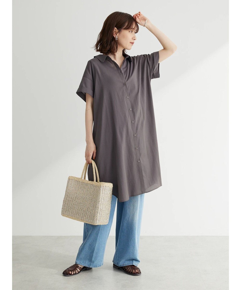 Green Parks ミディ丈半袖シャツワンピース 