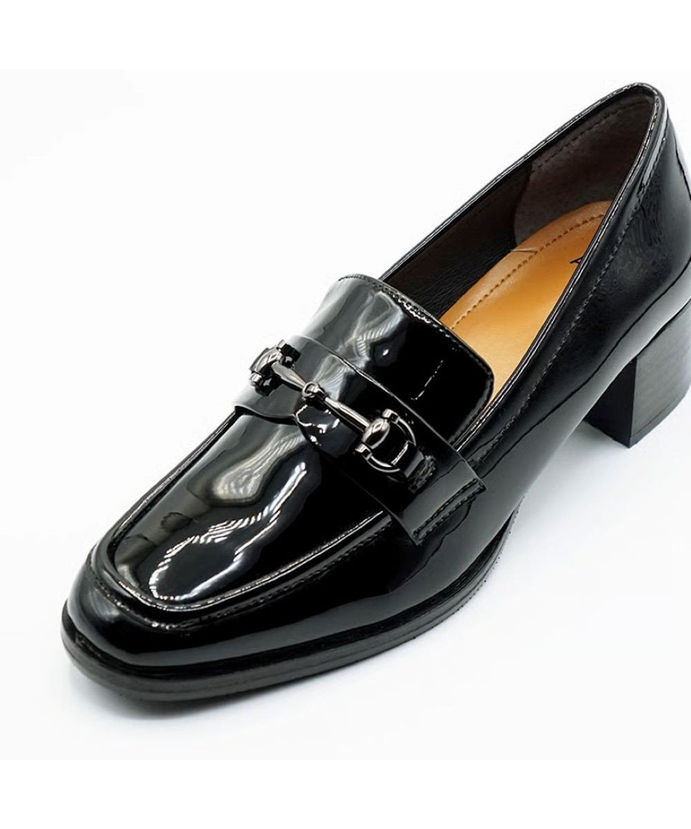 APOM イタリアンレザー ブロックヒールビットローファー45 