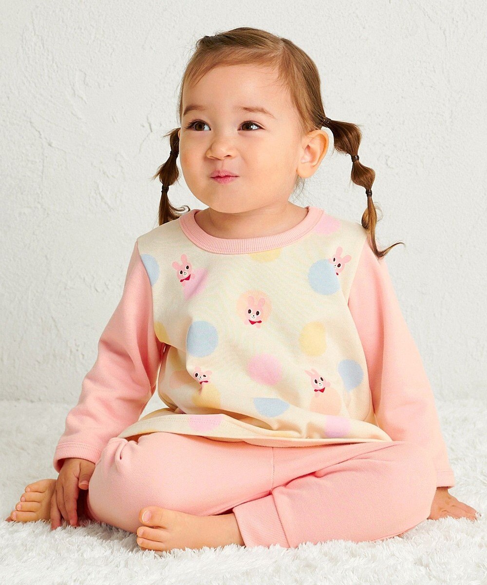 MIKI HOUSE HOT BISCUITS 【80-120cm】 ドット柄 ミニ裏毛パイル素材 腹巻き付き長袖パジャマ 