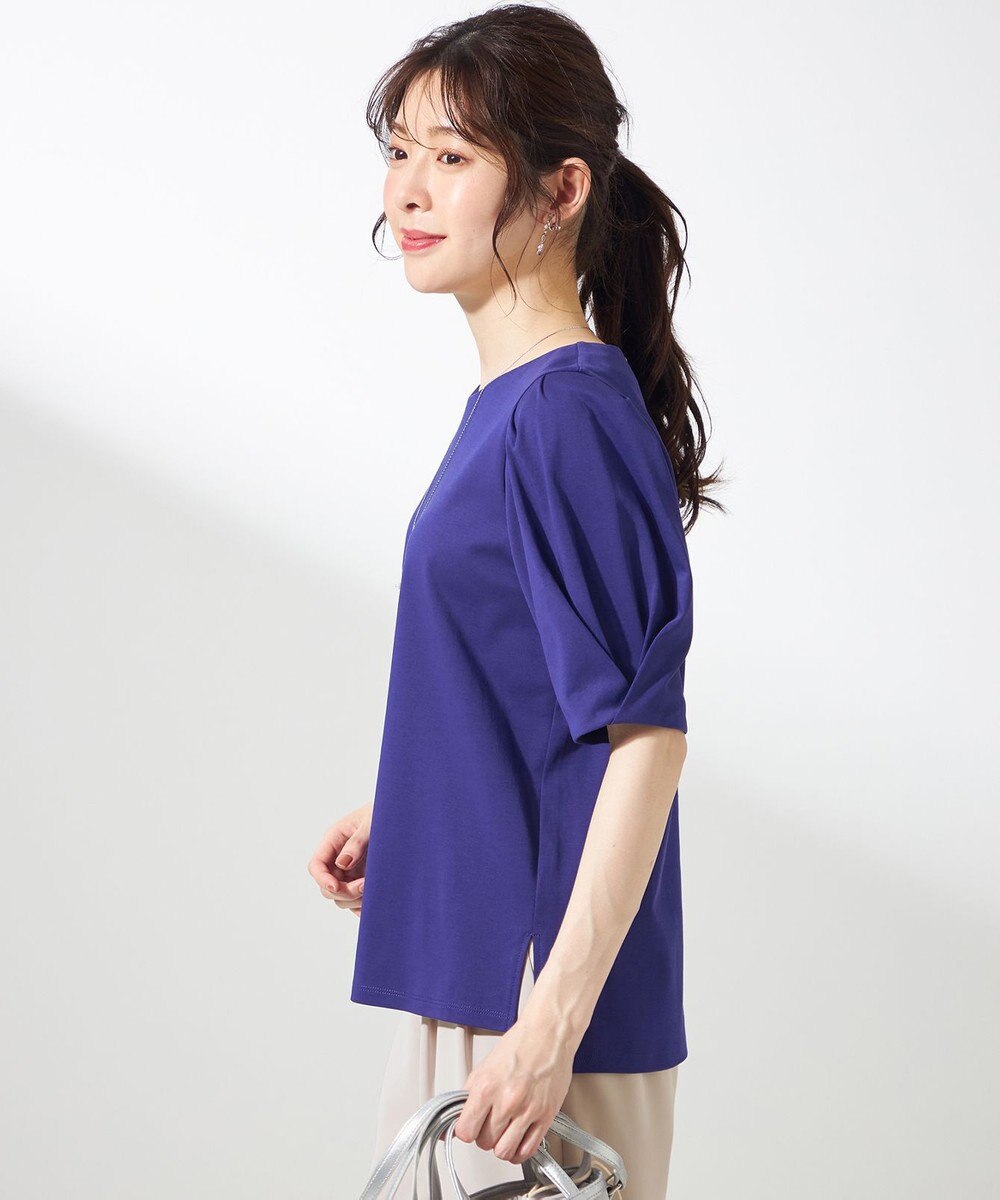 ANY SIS S 【撥水・汗ジミ防止・UVケア・洗える】スーピマスムース 袖タック Tシャツ 