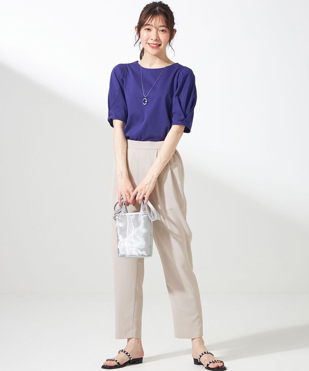 ANY SIS S 【撥水・汗ジミ防止・UVケア・洗える】スーピマスムース 袖タック Tシャツ 