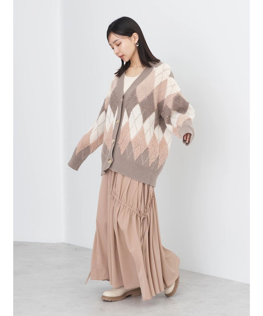 earth music&ecology ループ編みアーガイルカーディガン 