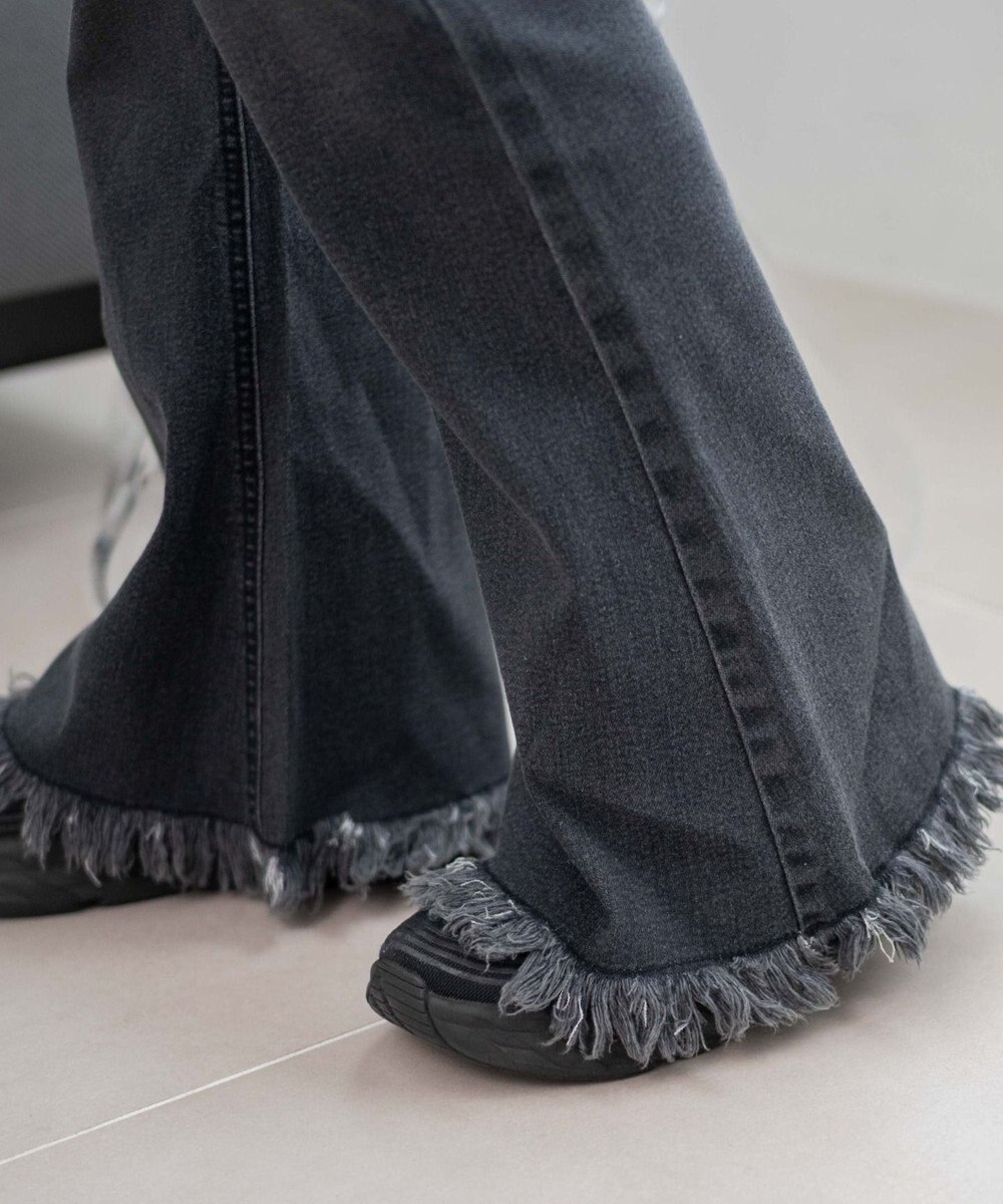 WEGO レースアップフリンジストレッチフレアデニムパンツ 