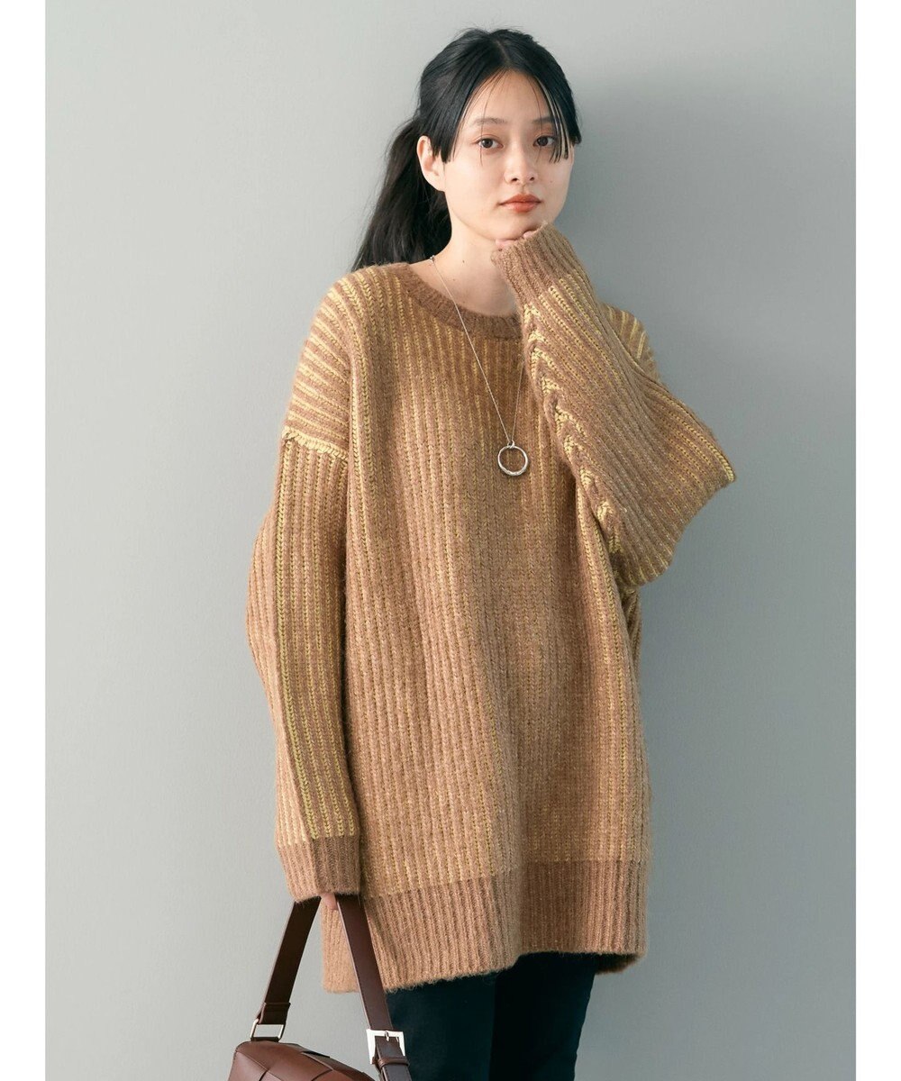 AMERICAN HOLIC バイカラー片畦ニットチュニック 