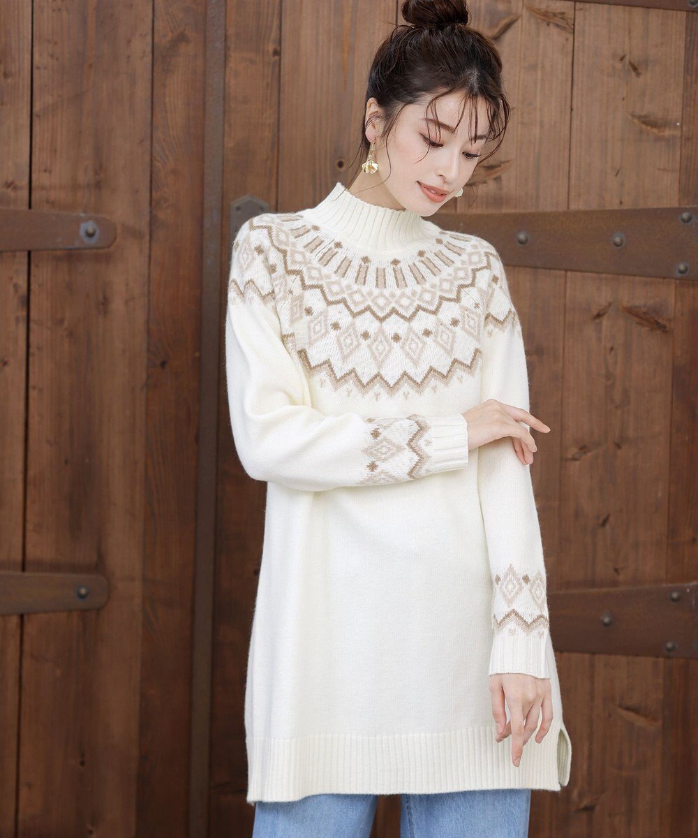 Tiaclasse L 【洗える】ノルディック柄ニットチュニック 