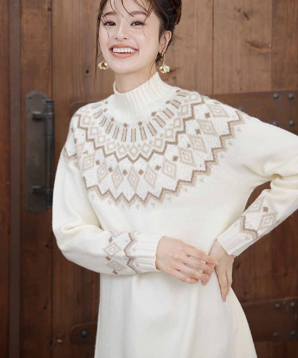 Tiaclasse L 【洗える】ノルディック柄ニットチュニック 