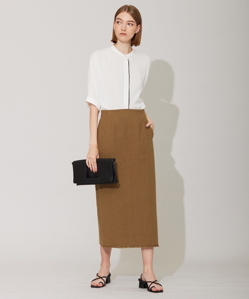 ICB 【接触冷感・UVケア・速乾】BackSatinAmunzen 5分袖バンドカラーブラウス 