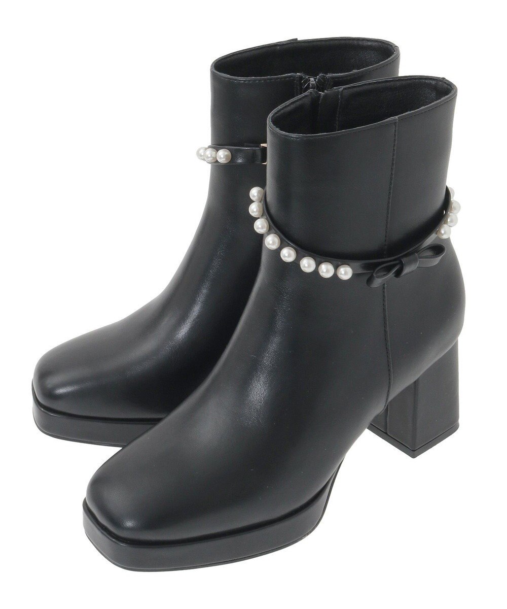 Maison de FLEUR パールリボンファーブーツ 