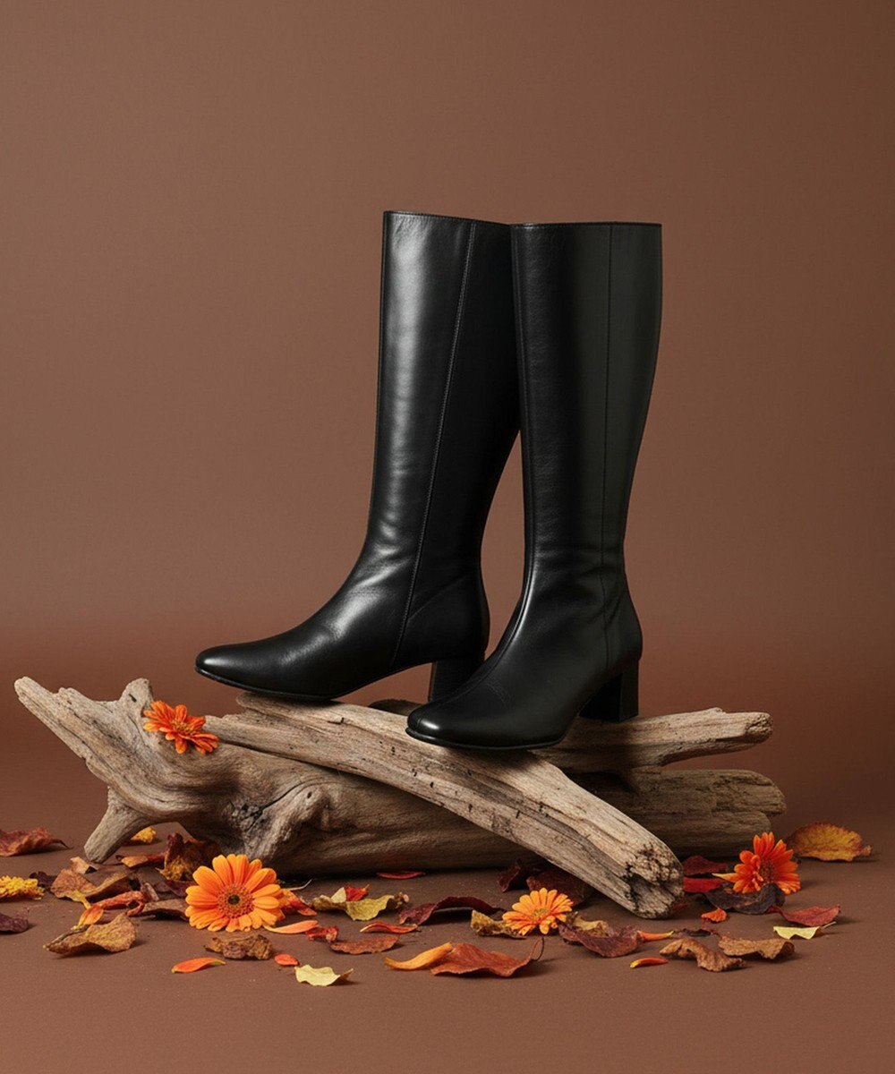 Pointer 本革 脚長効果ロングブーツ 