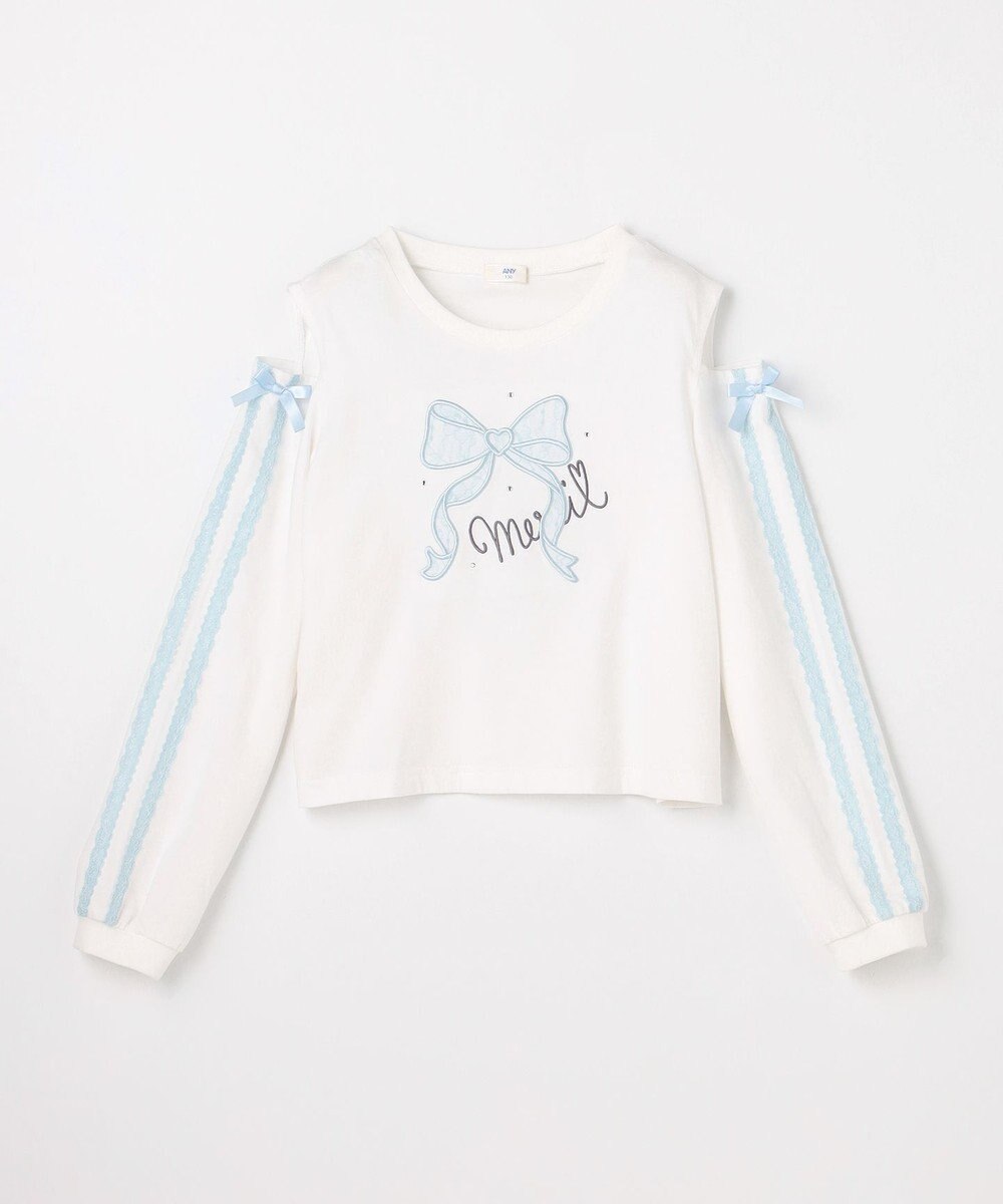 ANY KIDS 肩開きライン入り リボン長袖Tシャツ 